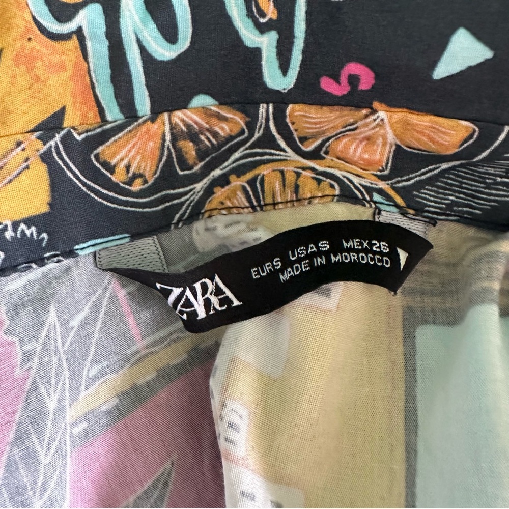 Zara Cropped Tie Front Graphic Button Down Shirt sz S - Picture 7 of 9
